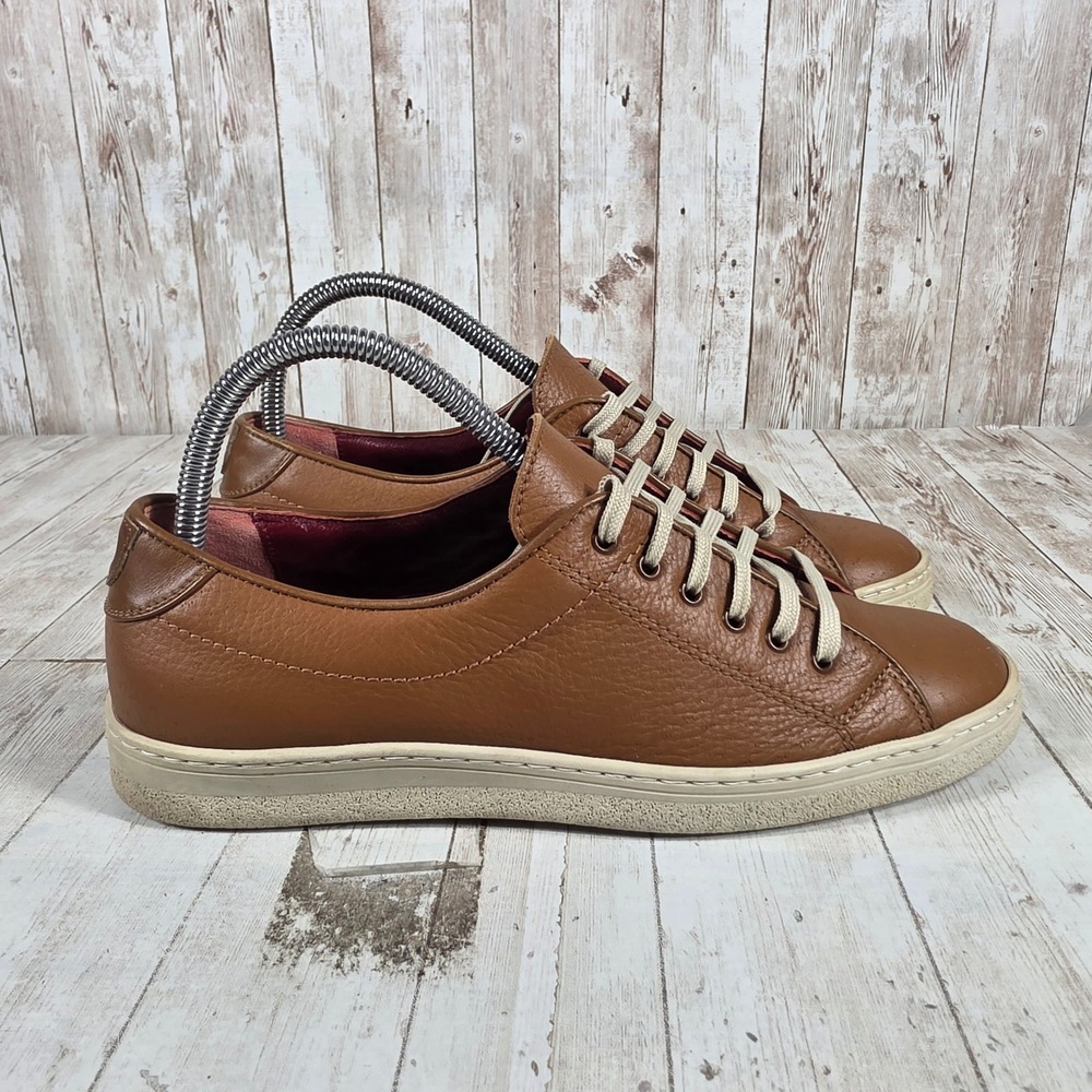 Salvatore Ferragamo Sport Mens Cognac Brown Pebbled Leather Sneakers Made Italy